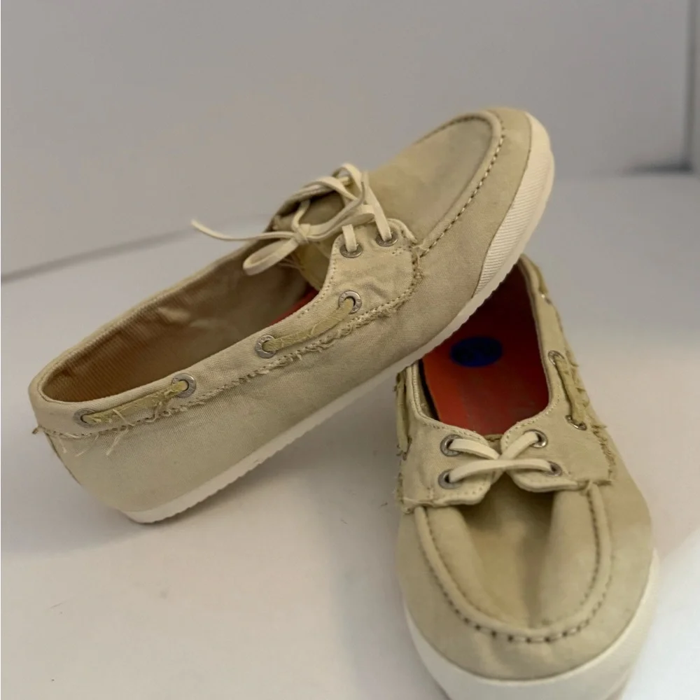 Blowfish Malibu Ocean Tides Tan Canvas Boat Shoes Women’s 6.5